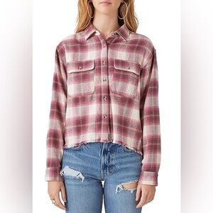Lucky Brand Pink Plaid Cropped Button Down Shirt